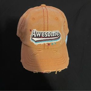 Distressed orange graphic ball cap